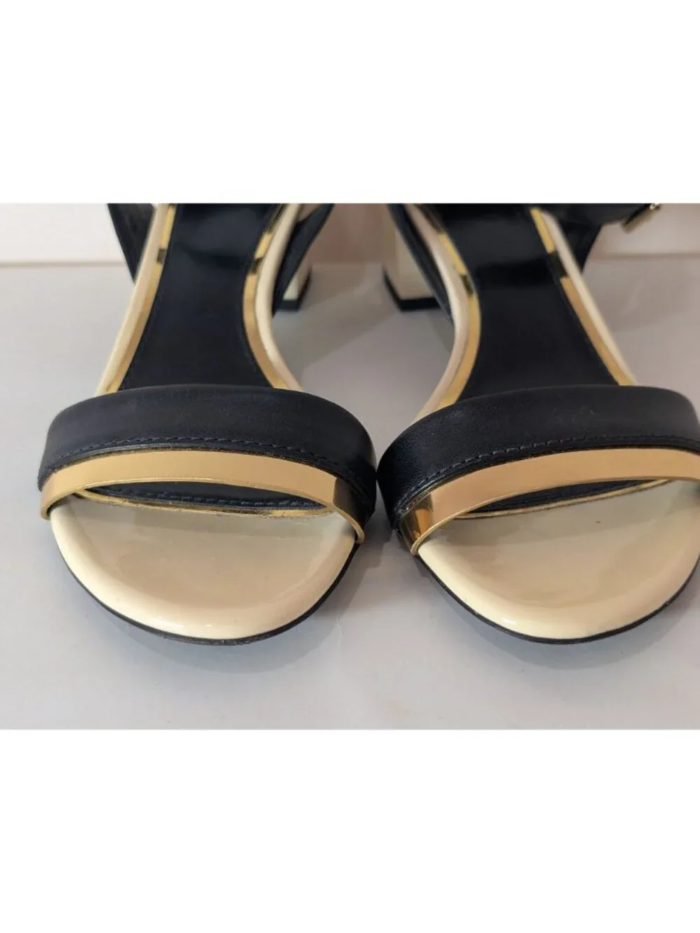 Lanvin Paris Mirror Cube Heel Sandal Black Gold Ivory, EU Size 38
